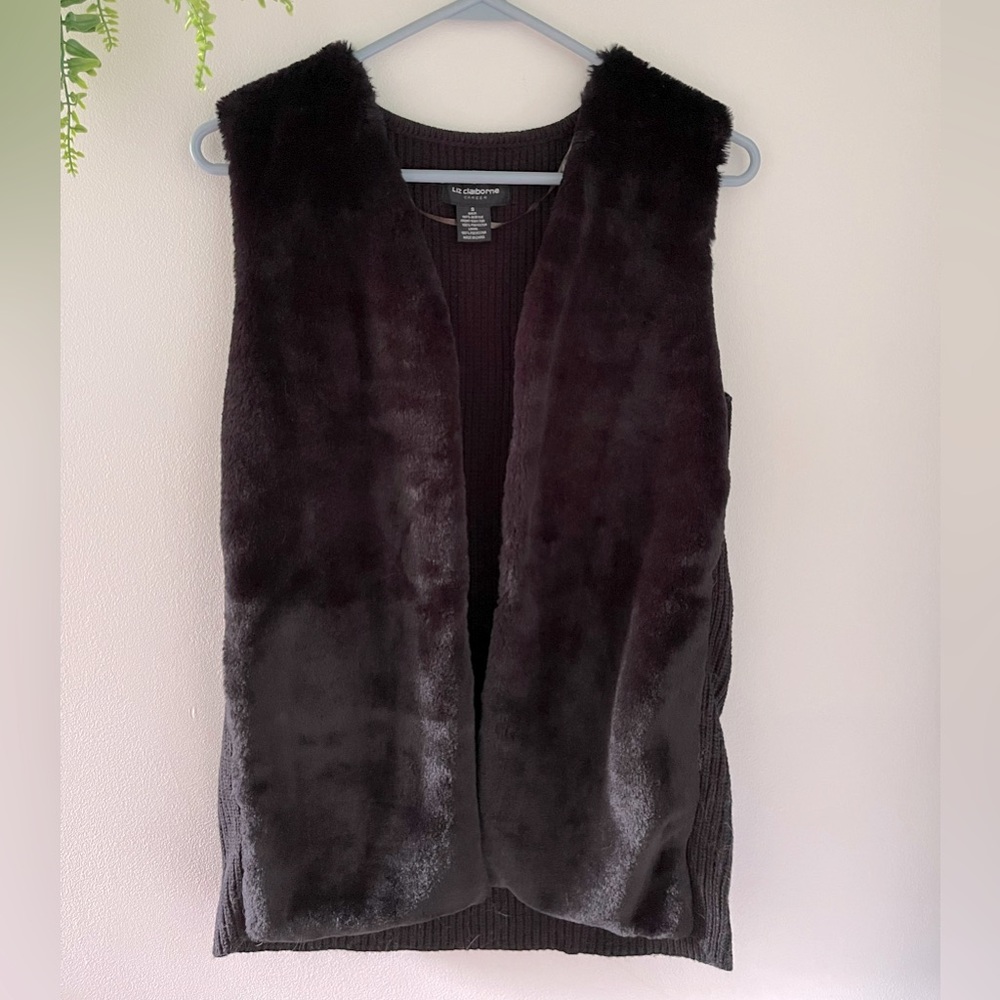 Liz Claiborne black faux fur sweater vest